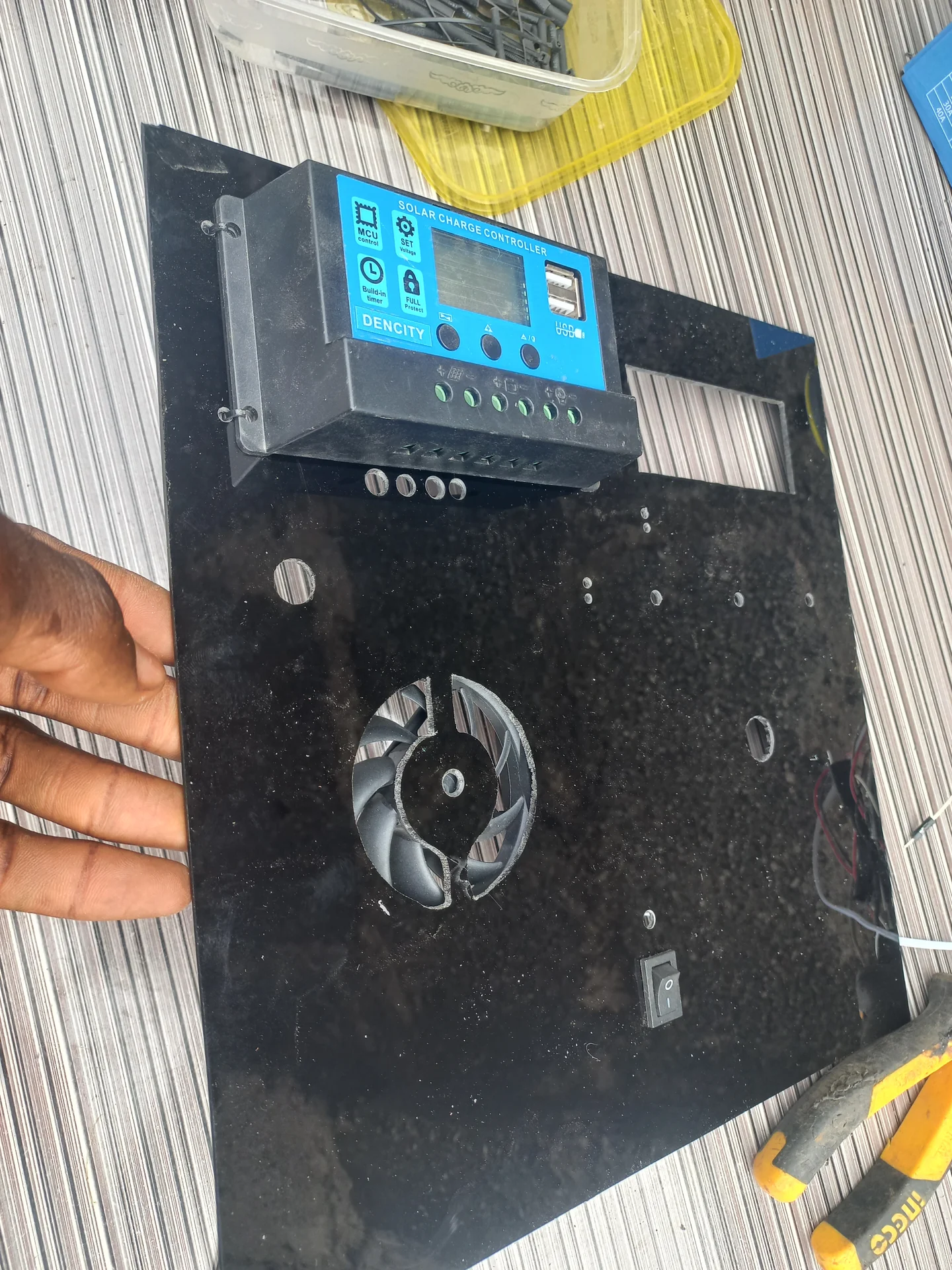 Front of the panel with the charge controller unit fitted into its position