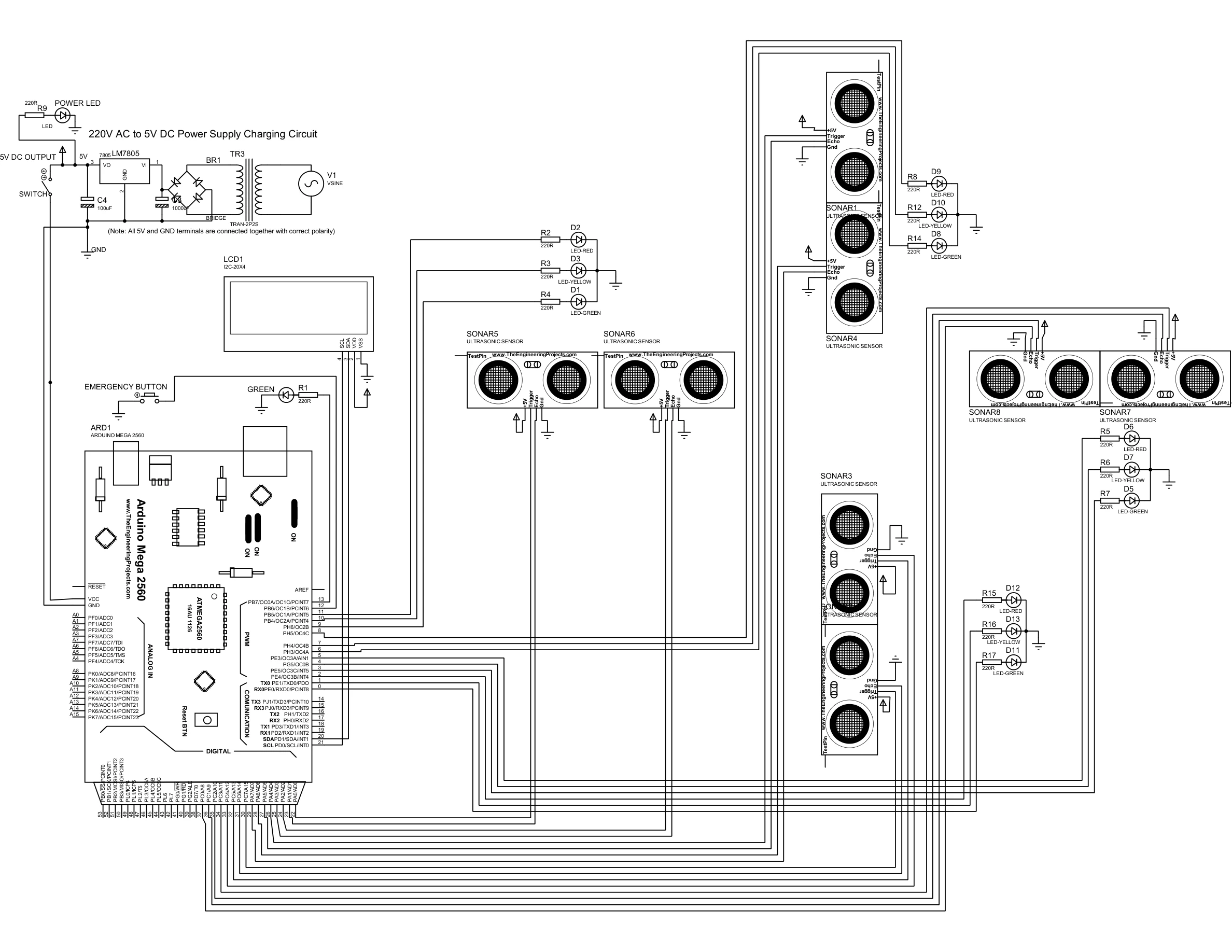 Monochrome Proteus schematic — identical layout in black and white for print clarity