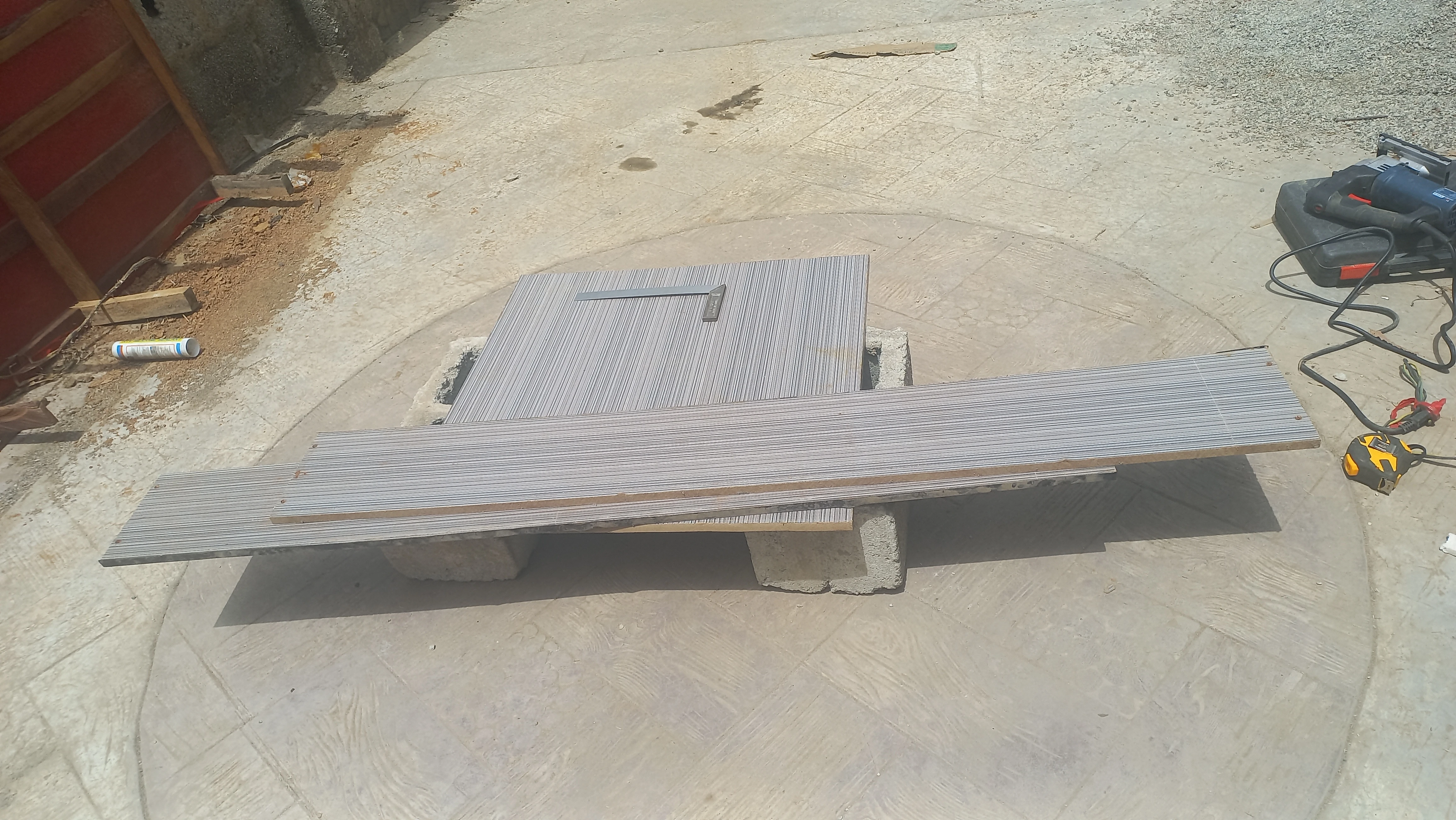 Composite boards after initial cutting to size