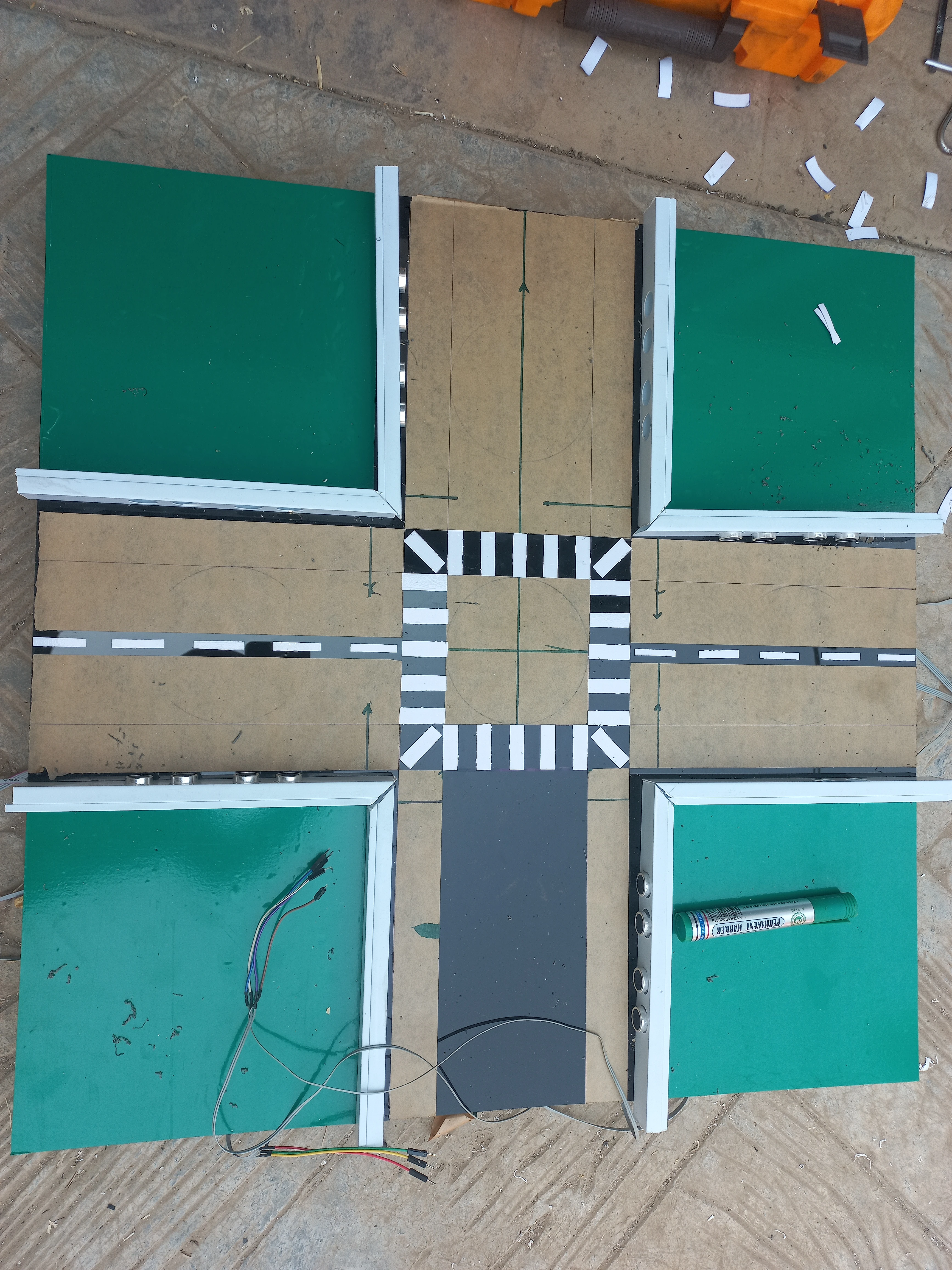 Painted pedestrian crosswalk markings on road surface — view 1