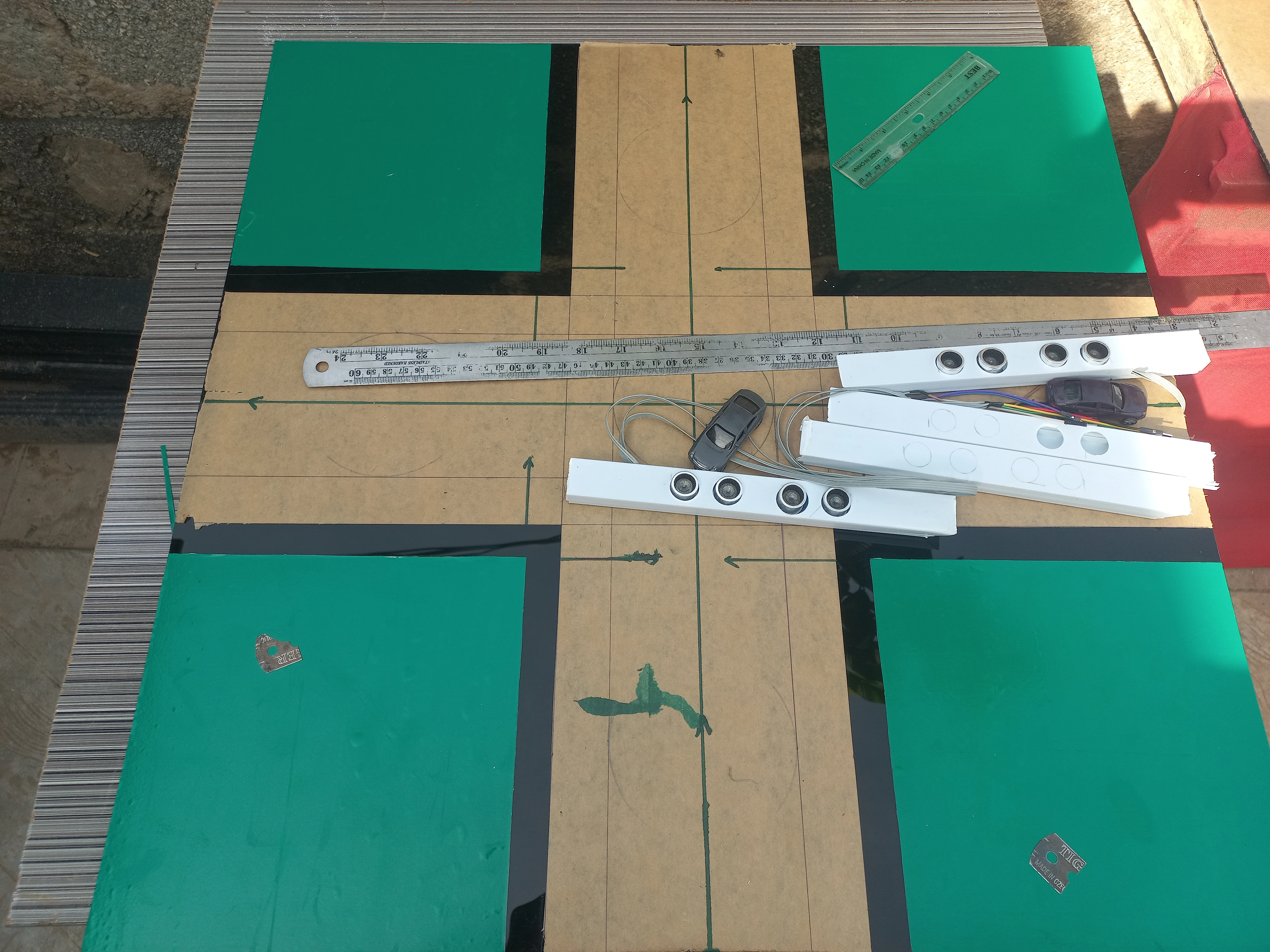 Ruler measuring intersection road surface for accuracy