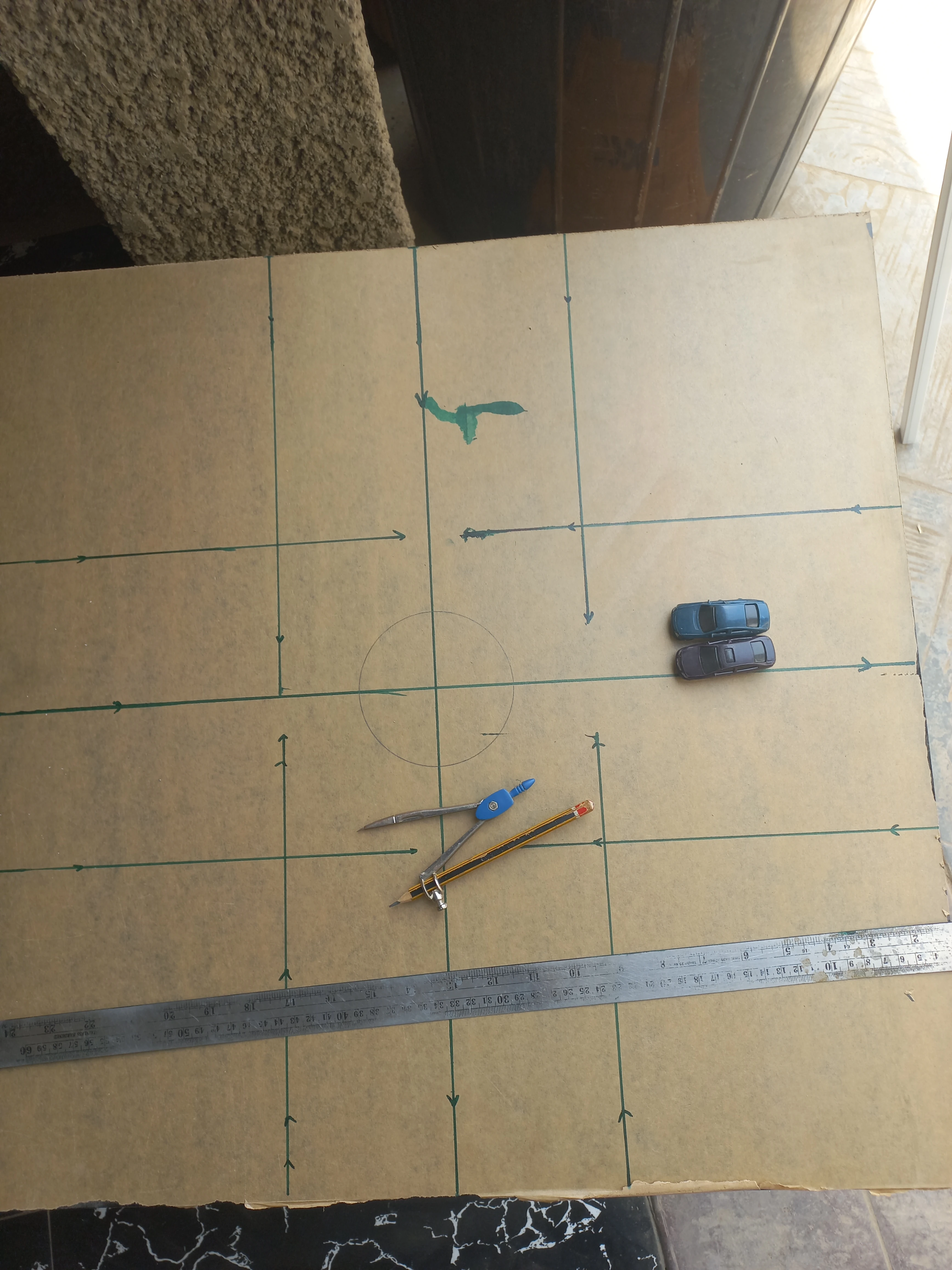 Cardboard template for road intersection layout — angle 2