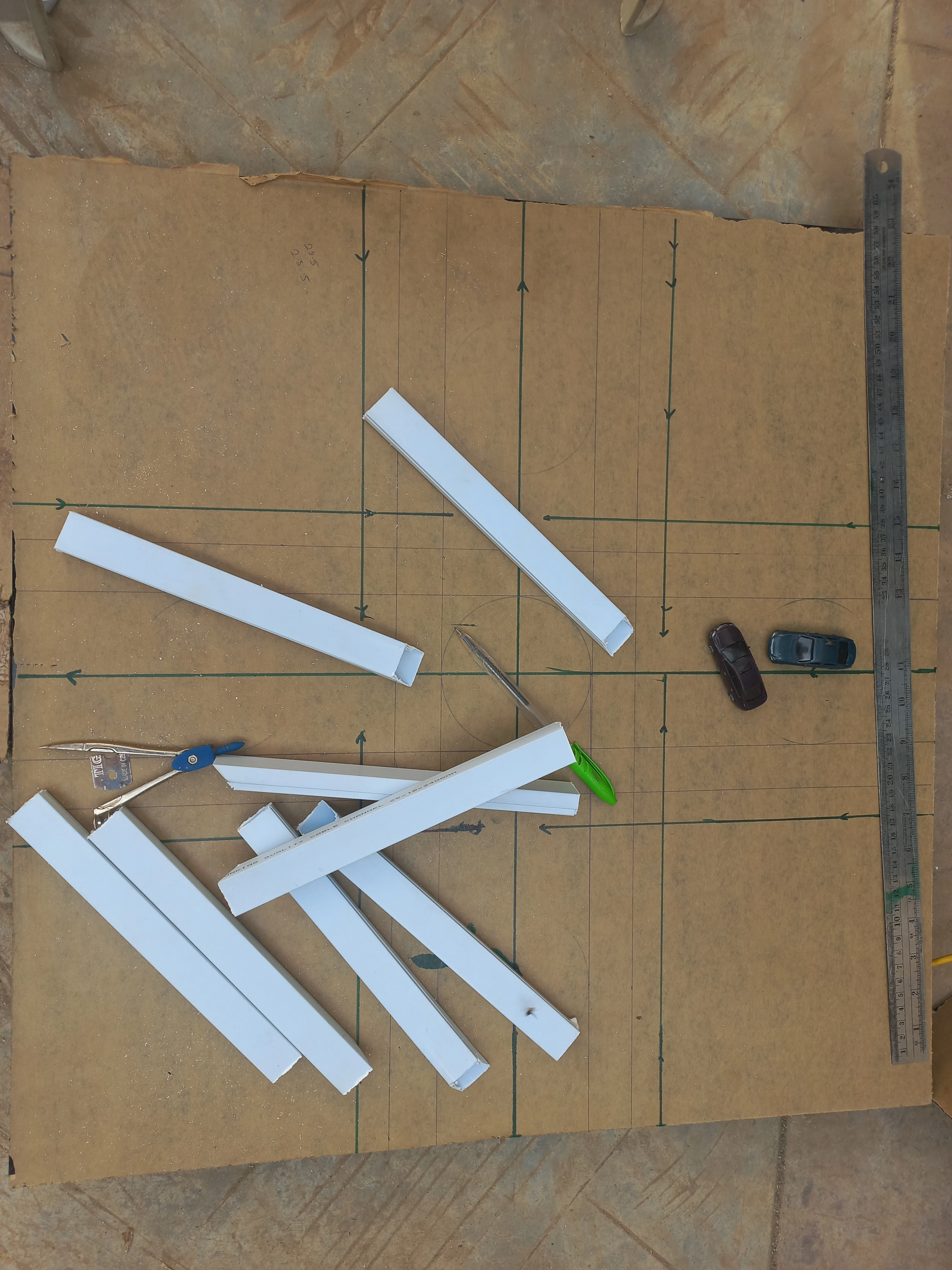 Cable trunking strips arranged to plan road channel routing