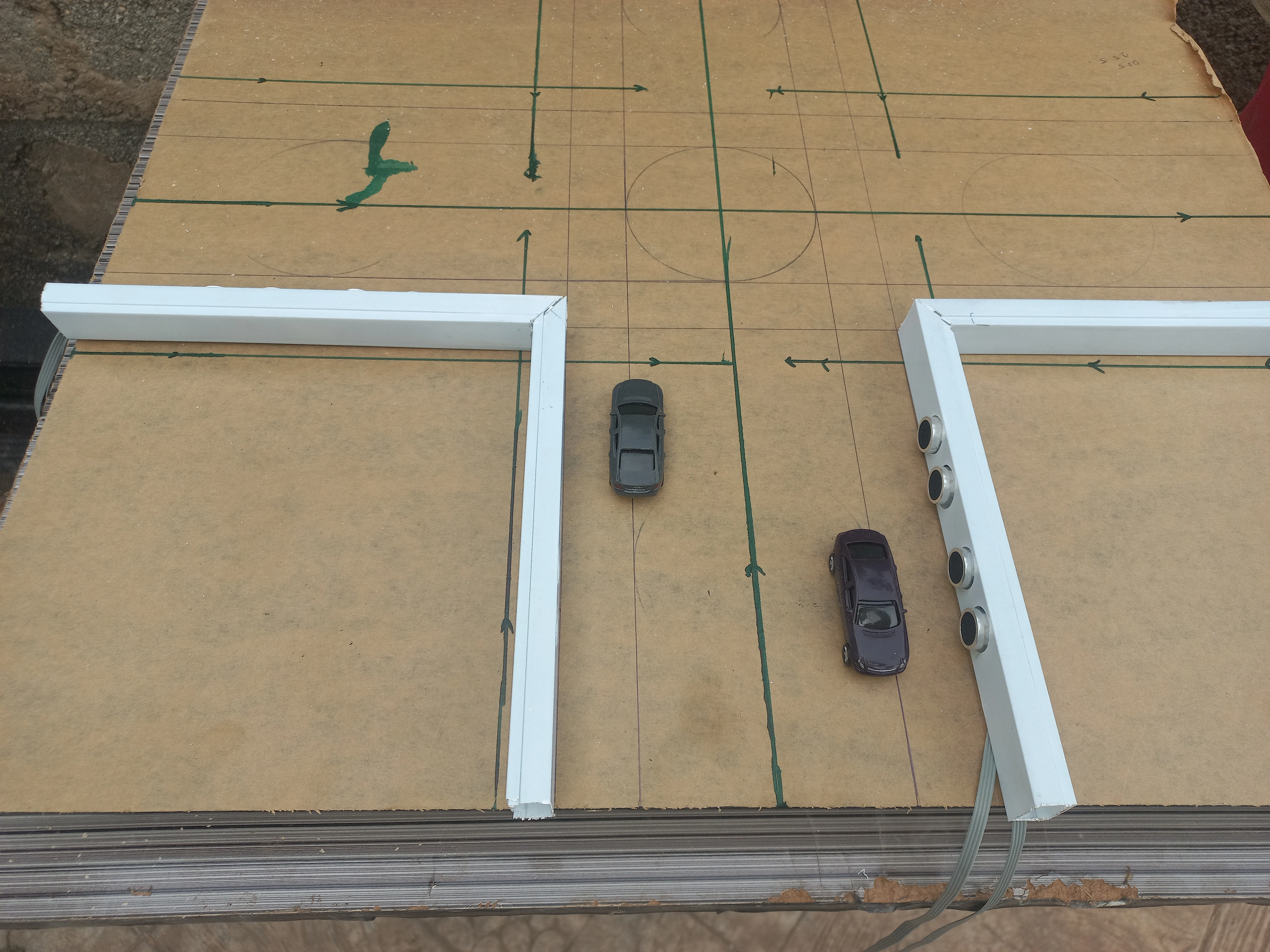 Sensor bars dry-run positioned across lane entry points