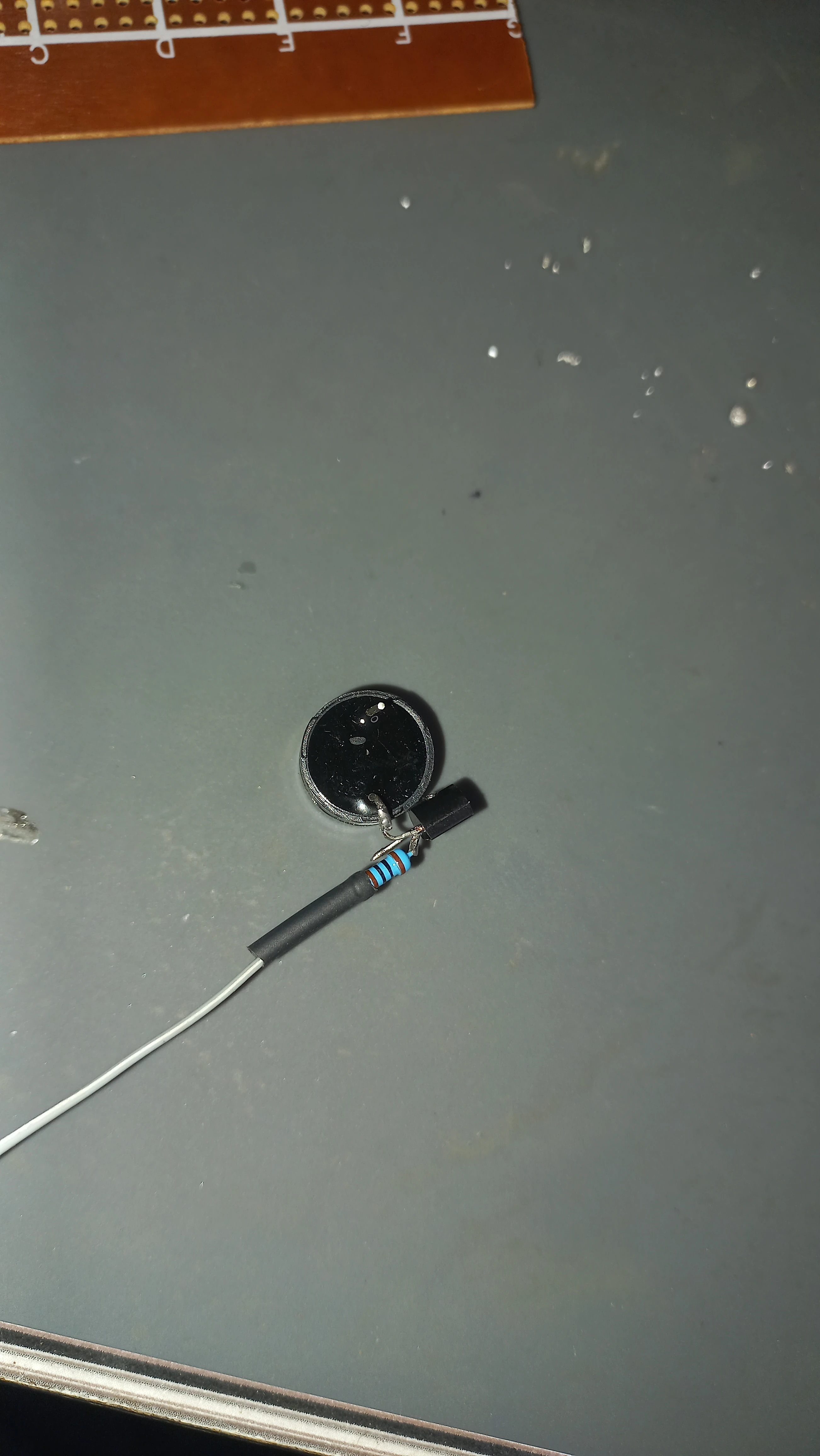 Buzzer top view with blue resistor